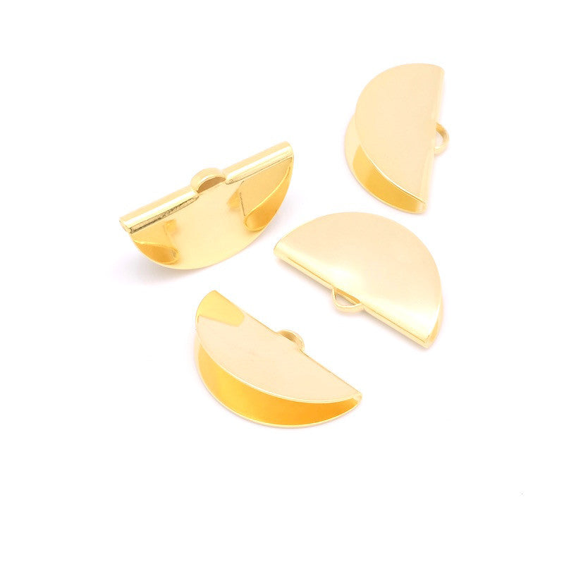 Set of 2 curved ribbon ends, 28mm, in gold-plated brass