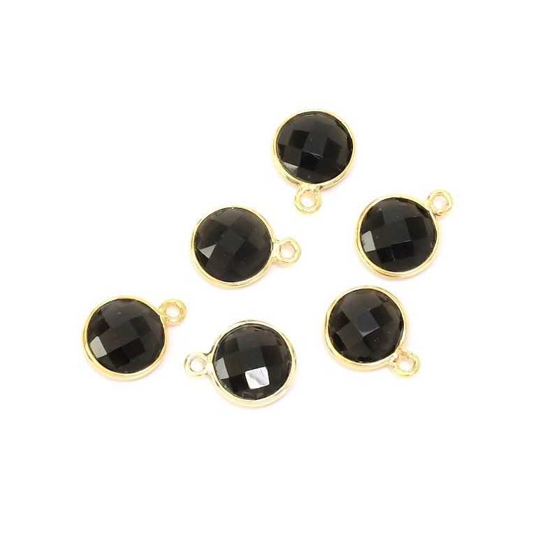 Round-set pendant 8mm Obsidian in brass Gilded with 24K fine gold