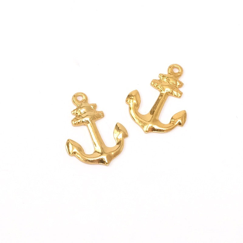 2 Anchor pendants in Precious 24K gold-plated brass