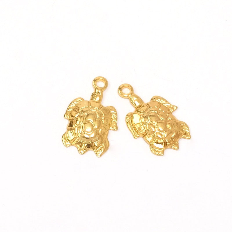 2 Premium 24K gold-plated brass turtle pendants