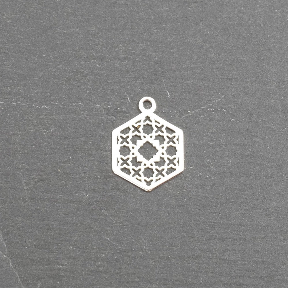 2 Hexagon Openwork Pendants in 925 Sterling Silver