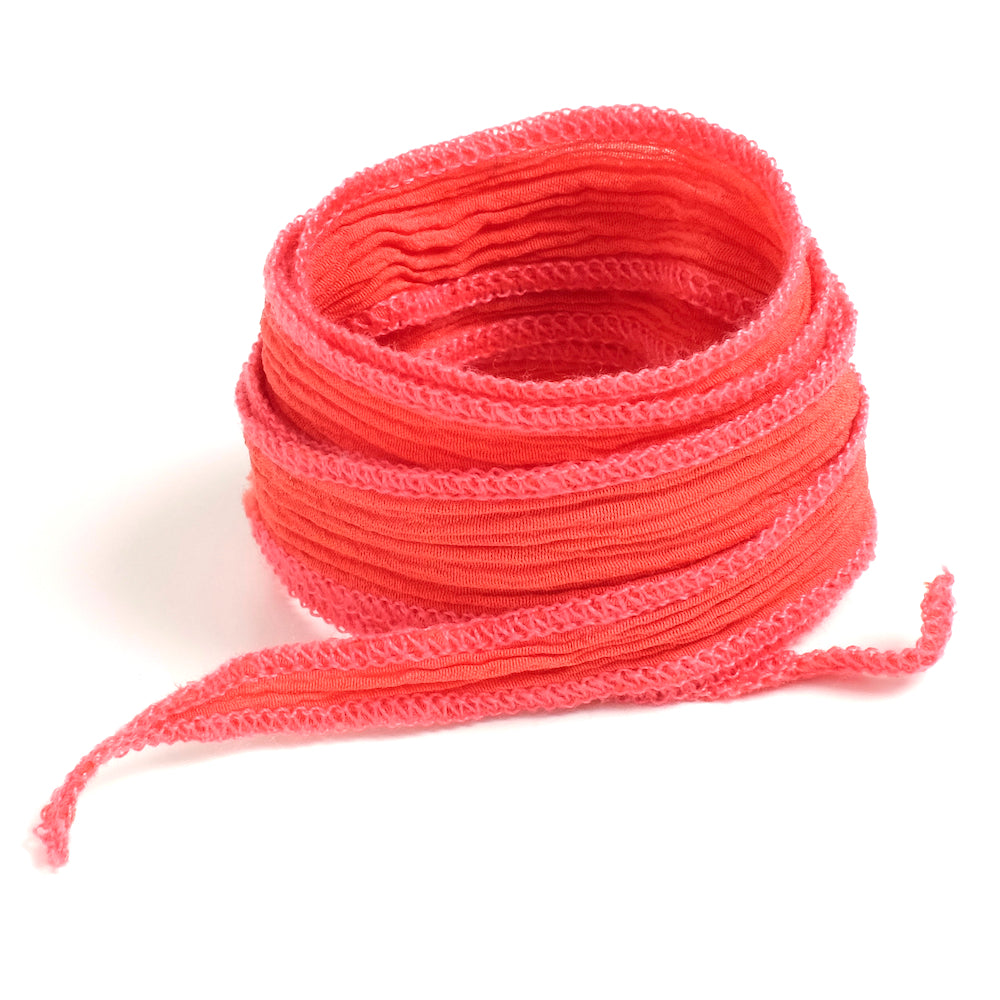 Hand-dyed silk ribbon - Coral