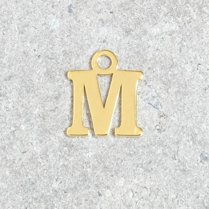Letter M pendant in 925 sterling silver with 24K gold plating