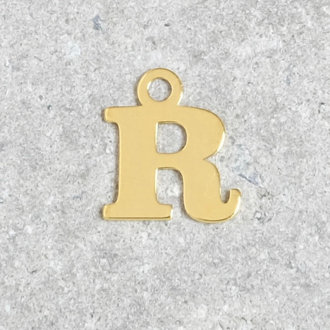 Letter R pendant in 925 sterling silver with 24K gold plating