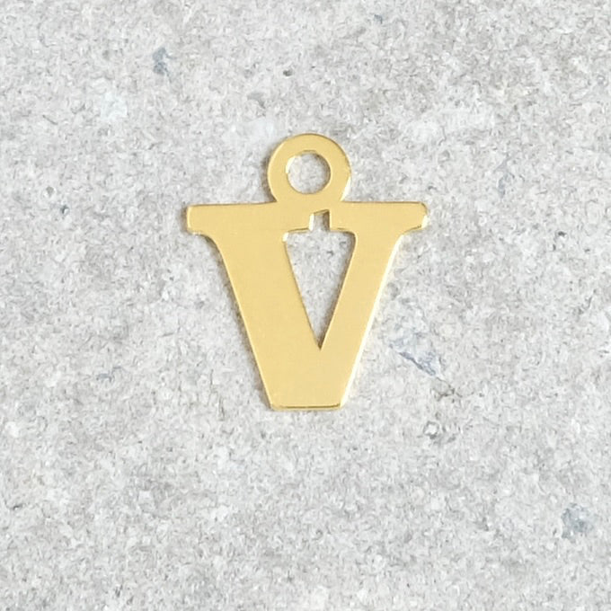 Letter V pendant in 925 sterling silver with 24K gold plating