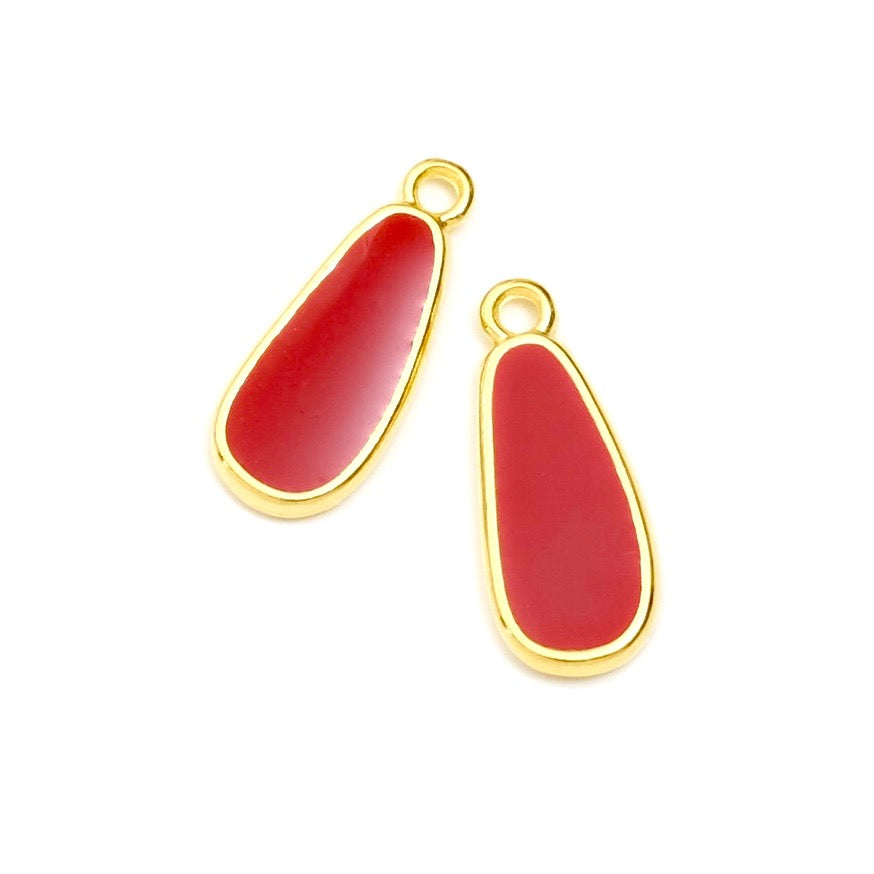 2 Burgundy enamel drop pendants in 24K gold-plated Zamak