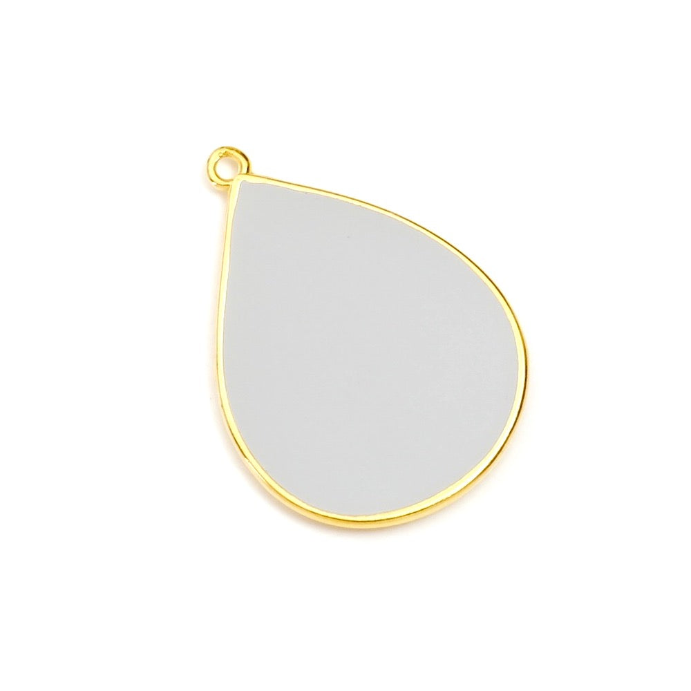 Grey Enamelled Teardrop Pendant in 24K Gold Plated Zamak