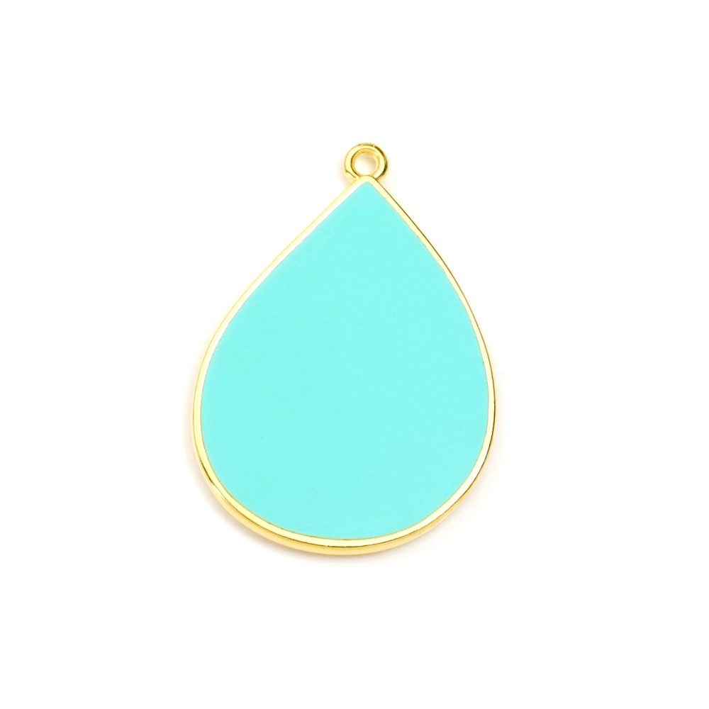 Turquoise Enamelled Drop Pendant in 24K Gold Plated Zamak