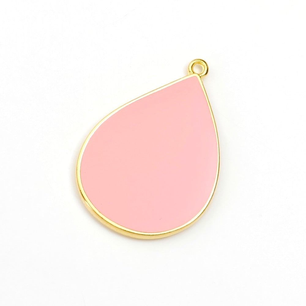 Coral Enamelled Teardrop Pendant in 24K Gold Plated Zamak