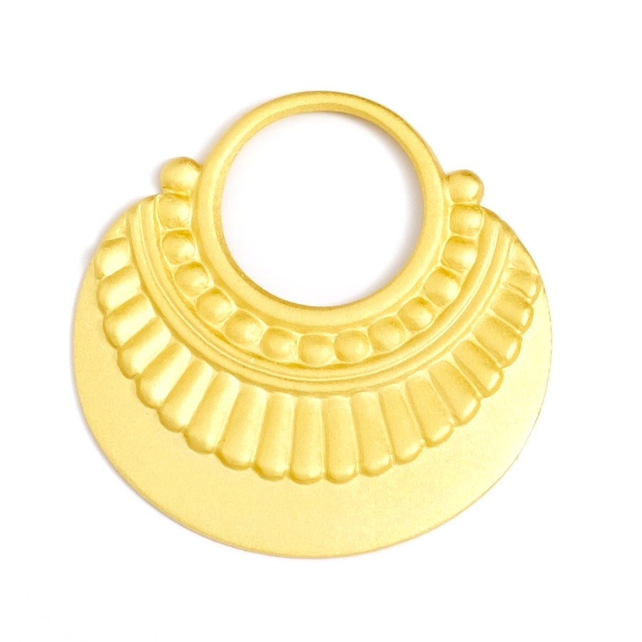Ethnic round pendant in 24K fine matte gold-plated brass