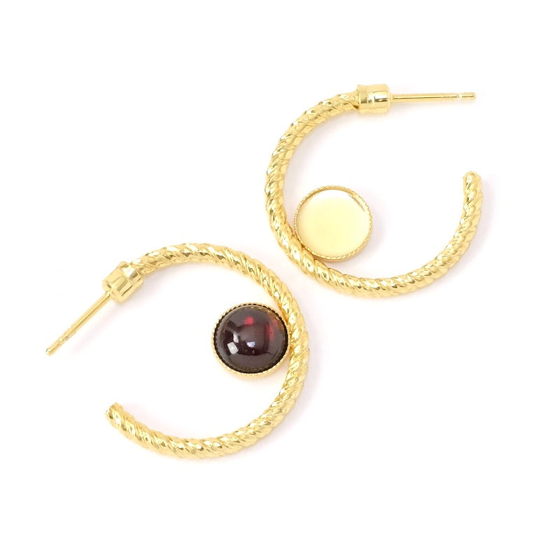 A pair of 8mm Cabochon hoop earrings in 24K Premium gold-plated Brass