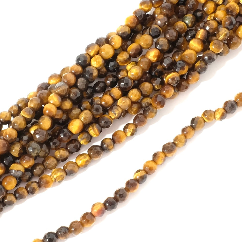 Strand of natural round faceted 4mm Tiger Eye beads