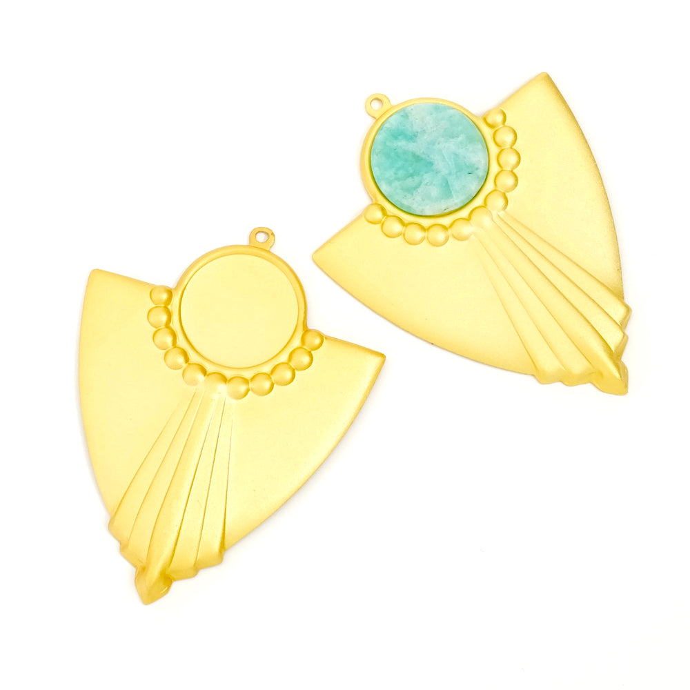 Ethnic pendant for 13mm round cabochons in 24K fine gold-plated mat brass