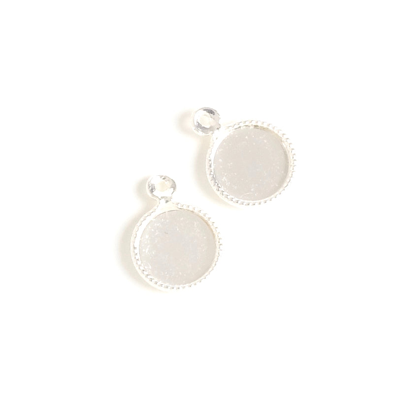 2 Pendants round cabochon holders 8mm silver plated brass 925 Premium