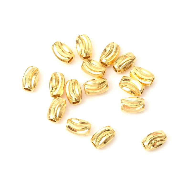 6 oval striated beads 6x4mm in 24K Premium gold-plated metal
