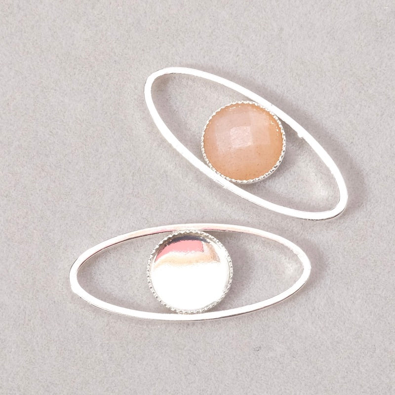 Pendant oval ring for cab 8mm silver plated brass 925 Premium