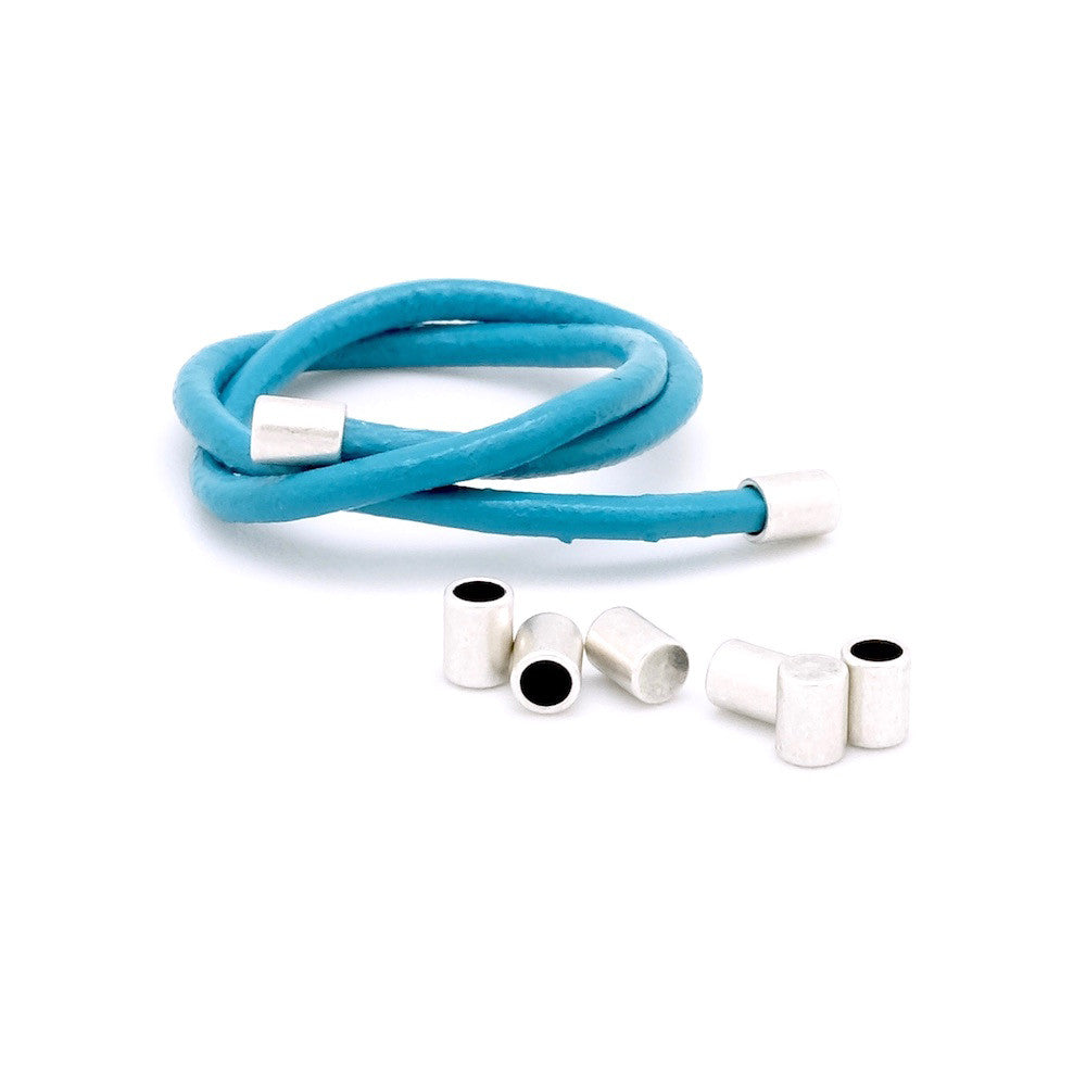 Set of 10 Cord Ends 2mm to glue in silver plated brass