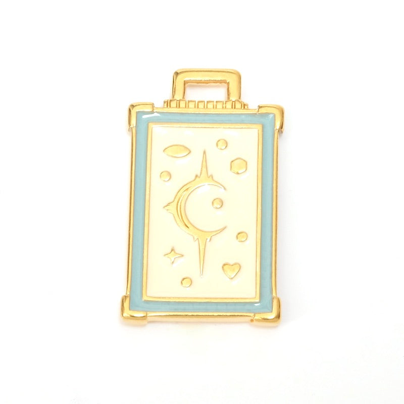 Turquoise and Nude Moon Spirit Pendant 24K gold enamel