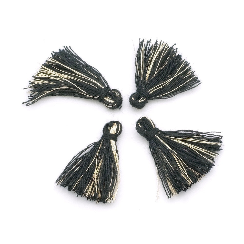 Set of 4 Small Cotton Pom Poms 25mm Black and gold 