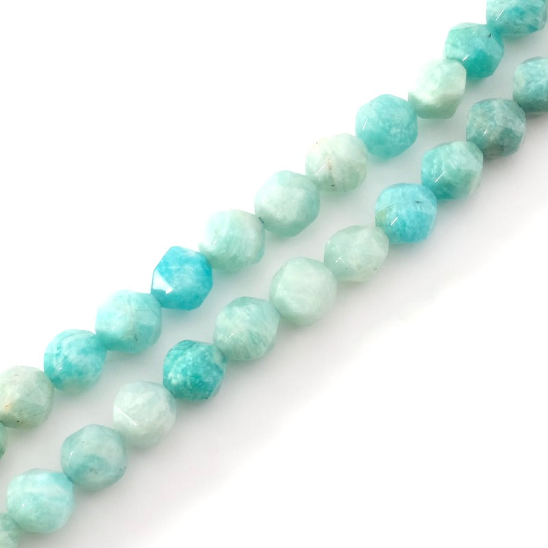 Strand of natural faceted polygon 8mm beads in Amazonite