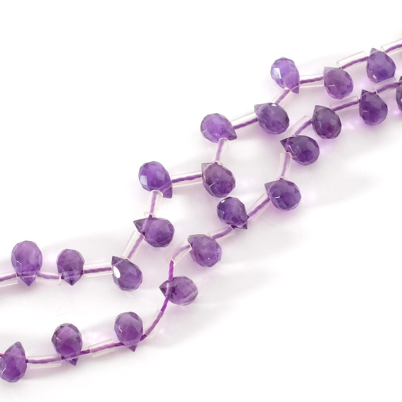 2 natural Amethyst faceted drop beads 5x7mm