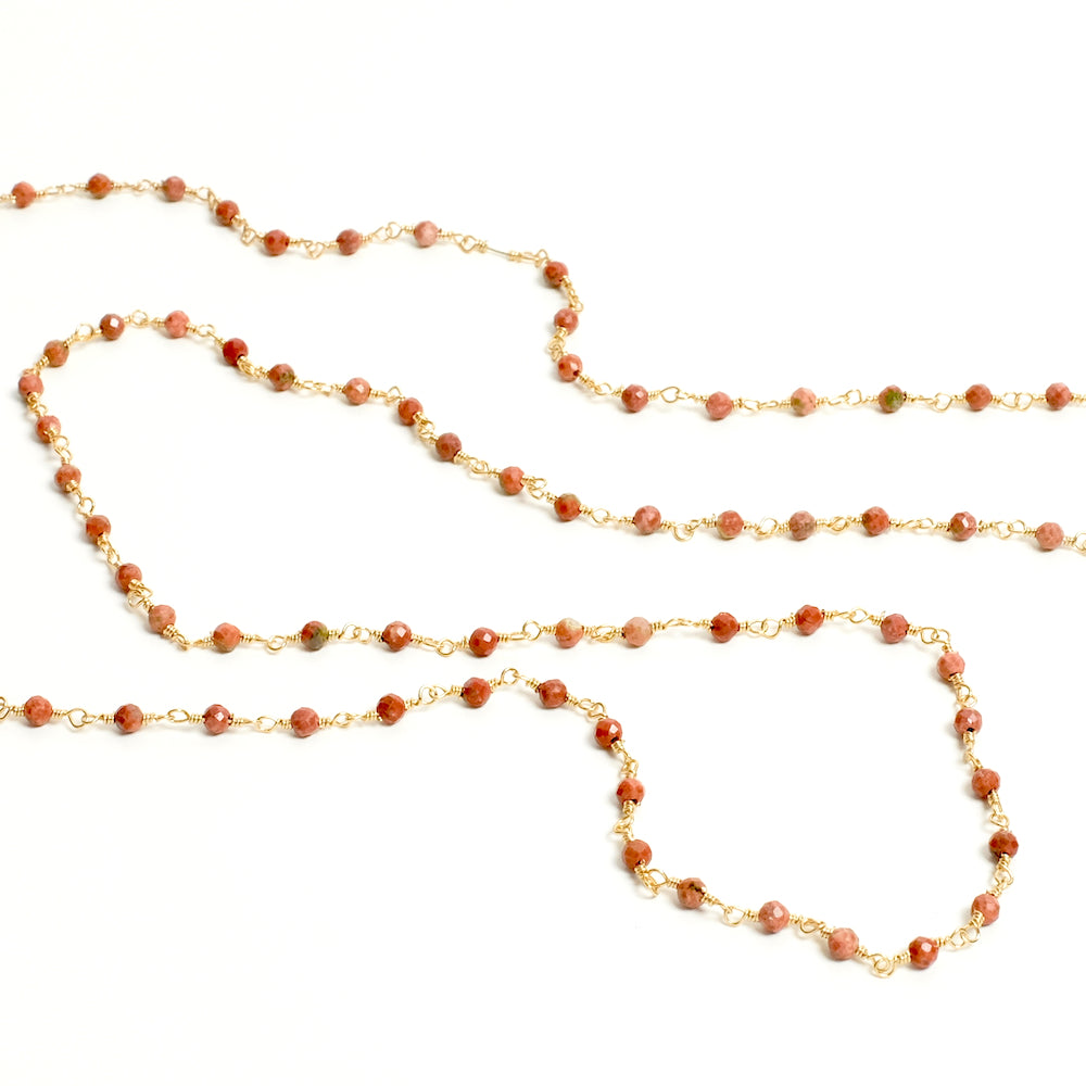 20cm Rosary chain in 2mm Red Jasper with 24K Premium gold-plated brass