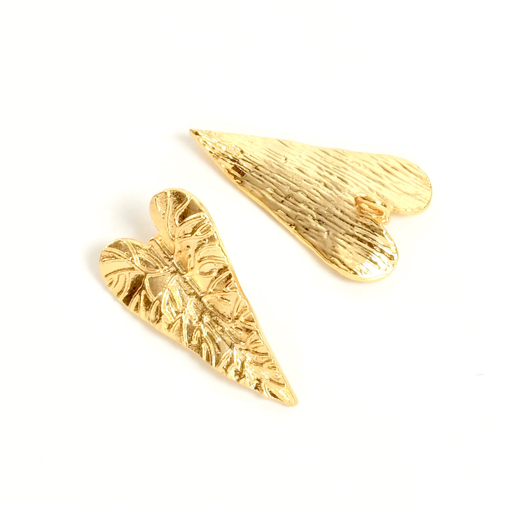 2 24K gold-plated brass heart leaf pendants