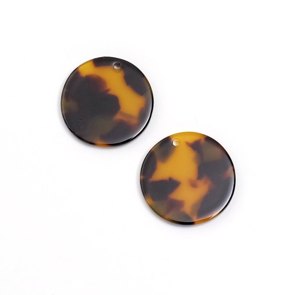 2 Brown Acetate Round Pendants - 20mm
