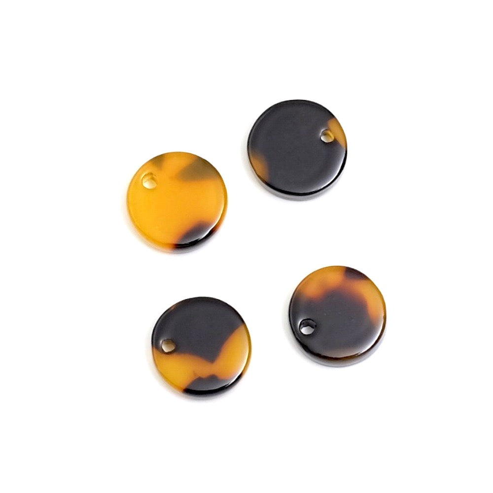 4 Round Acetate Pendants 10mm Brown