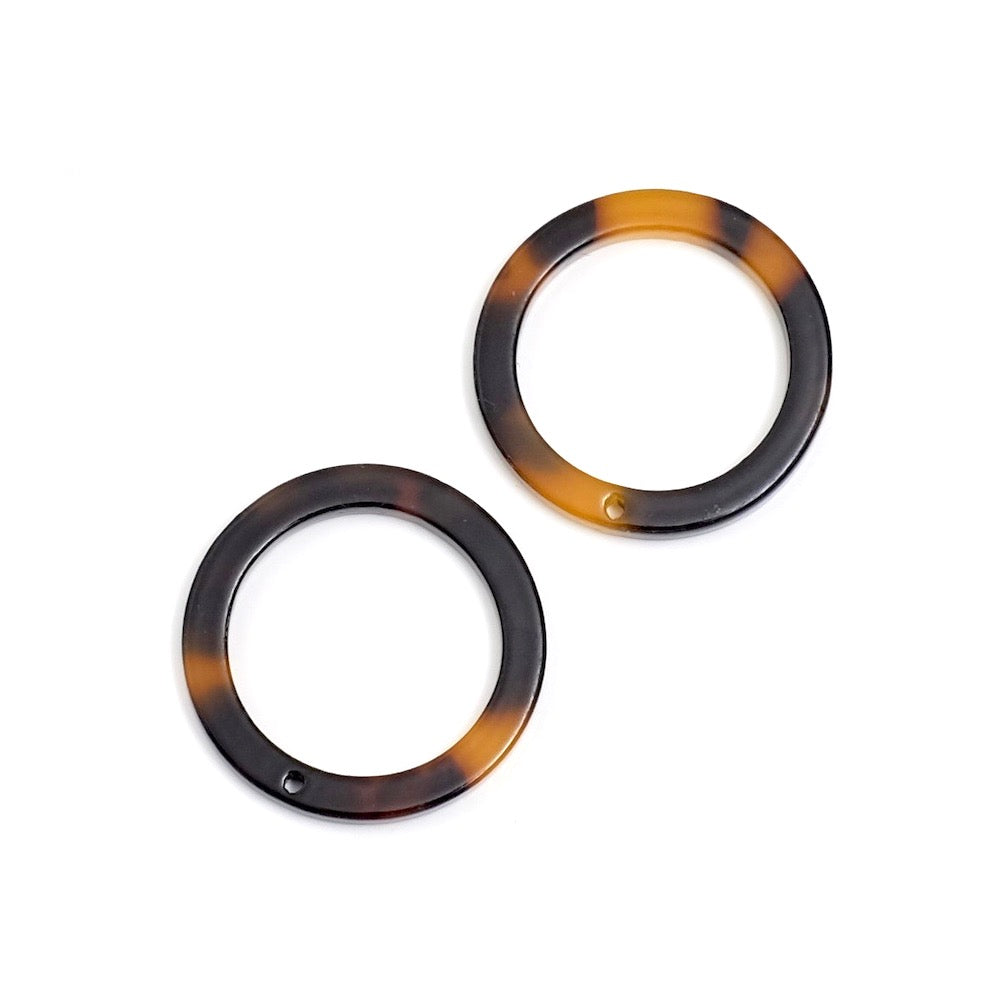 2 Brown acetate 23mm ring pendants