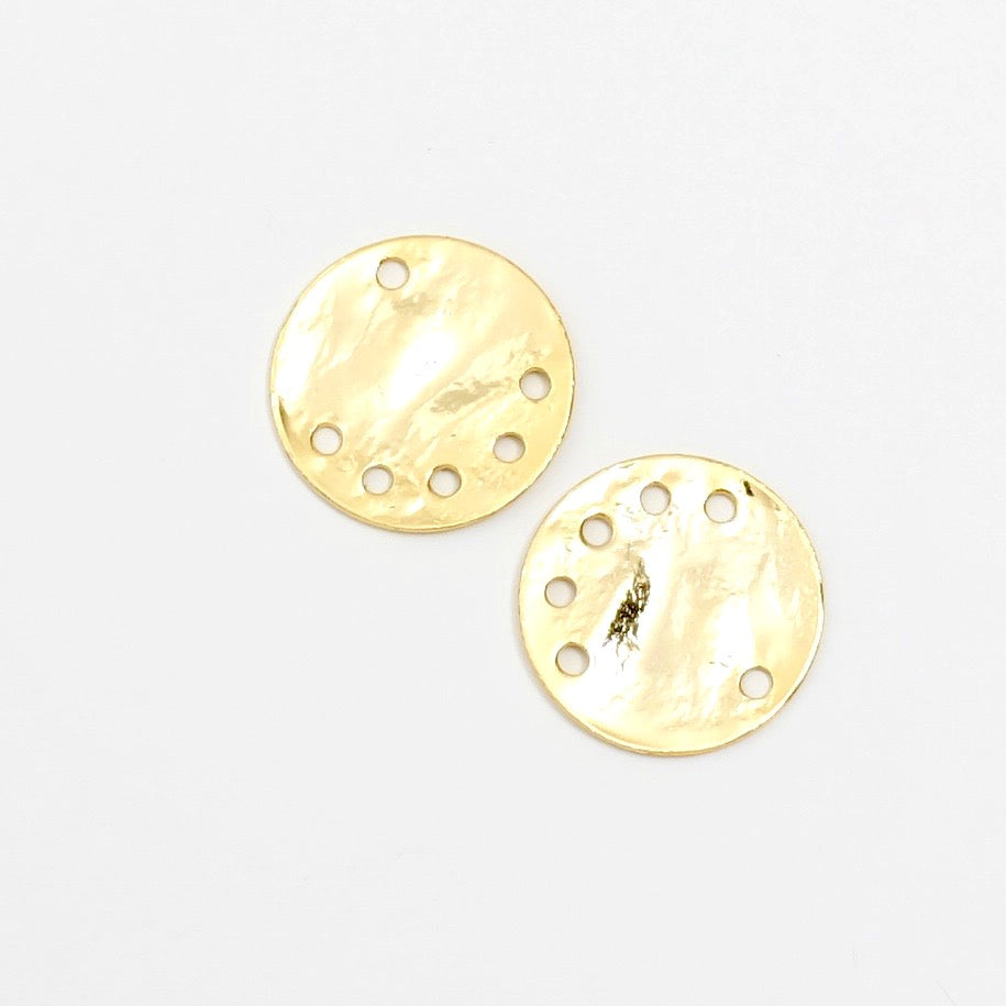 2 Hammered Round 15mm Chandelier Connectors in 24K Gold Plated Brass