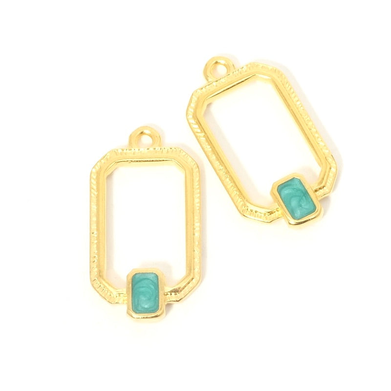 Frame pendant with 24K gold turquoise effect enamel rectangle