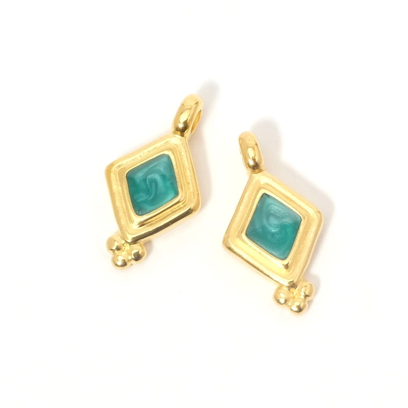2 Gold-plated Turquoise-effect diamond pendants 24K