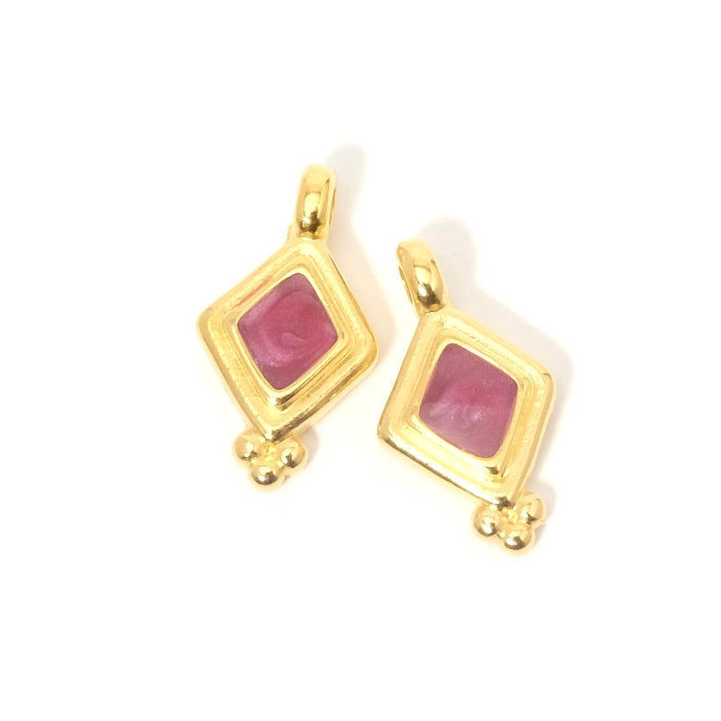 2 Fuchsia effect enamelled diamond pendants 24K gold plated