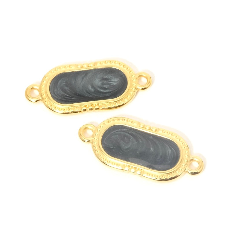 24K black gold effect enamelled oval connector