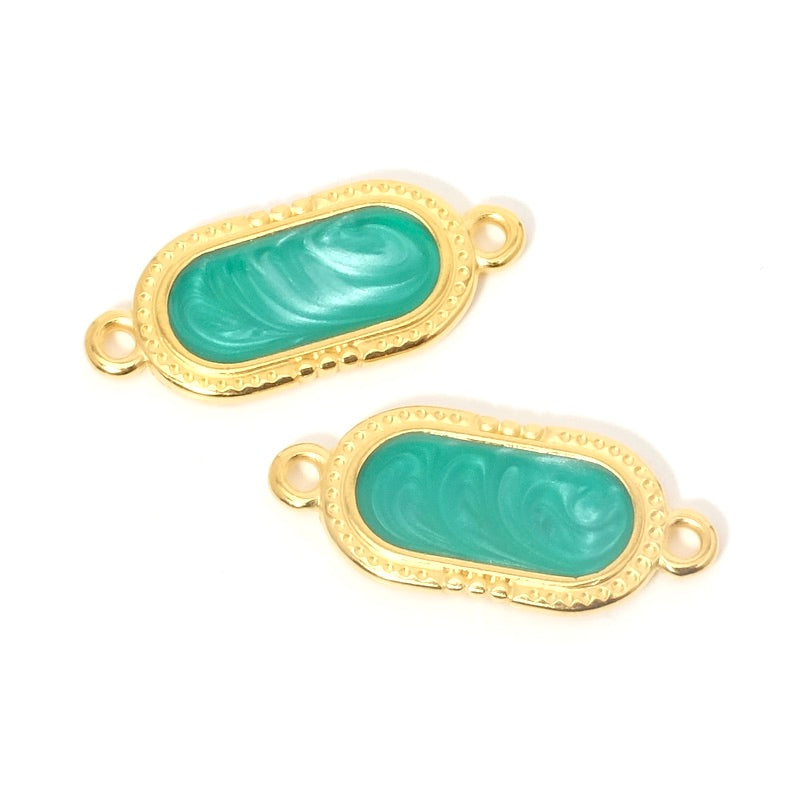24K gold turquoise effect enamelled oval connector