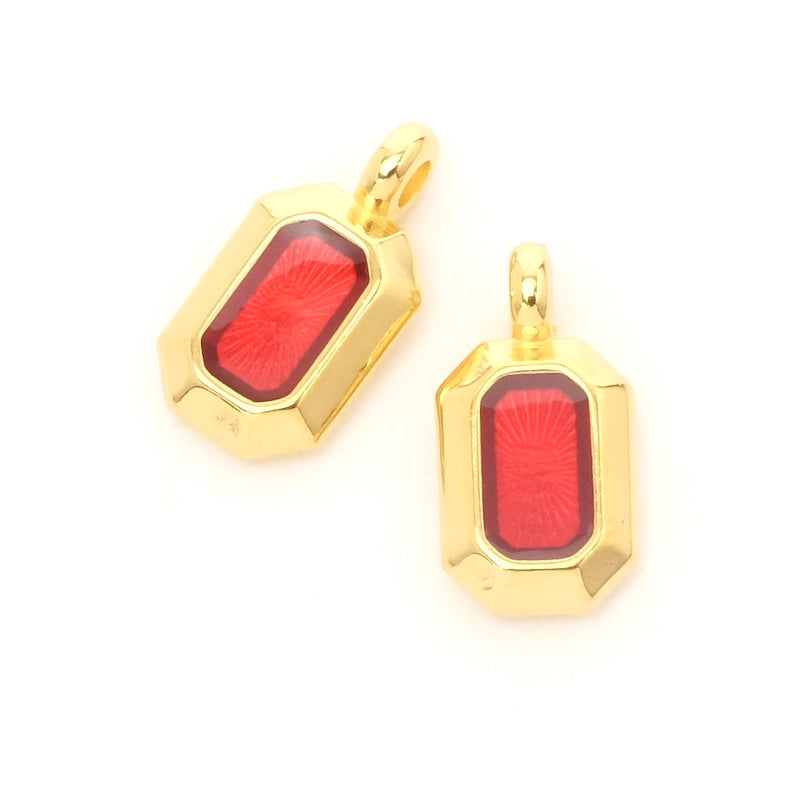 24K red gold enamelled octagon pendant