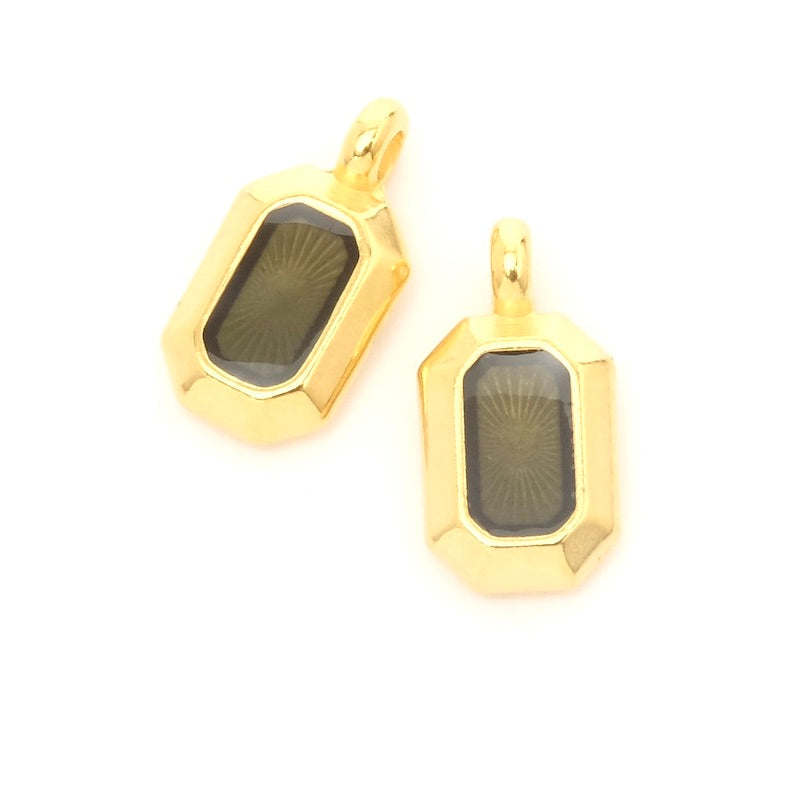 24K black gold enamelled octagon pendant