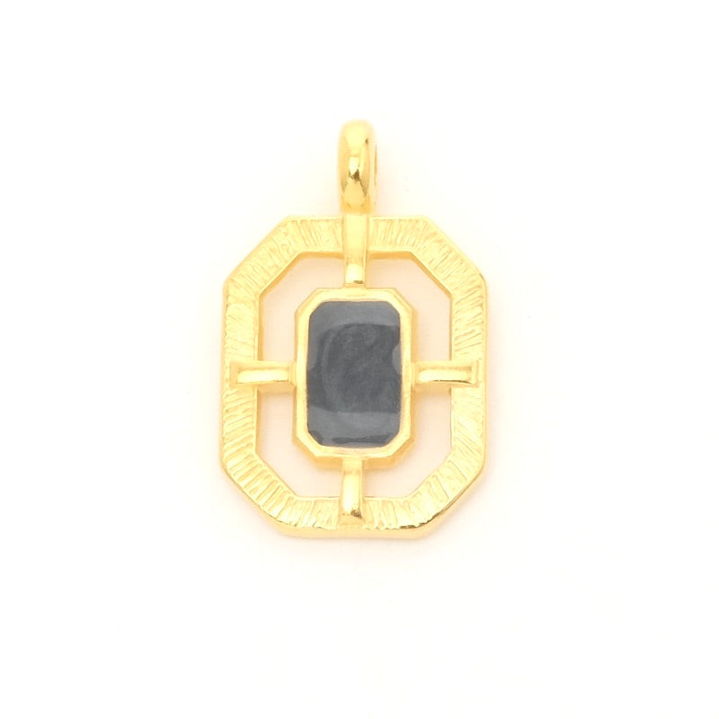 Hexagon frame pendant with black enameled 24K gold effect