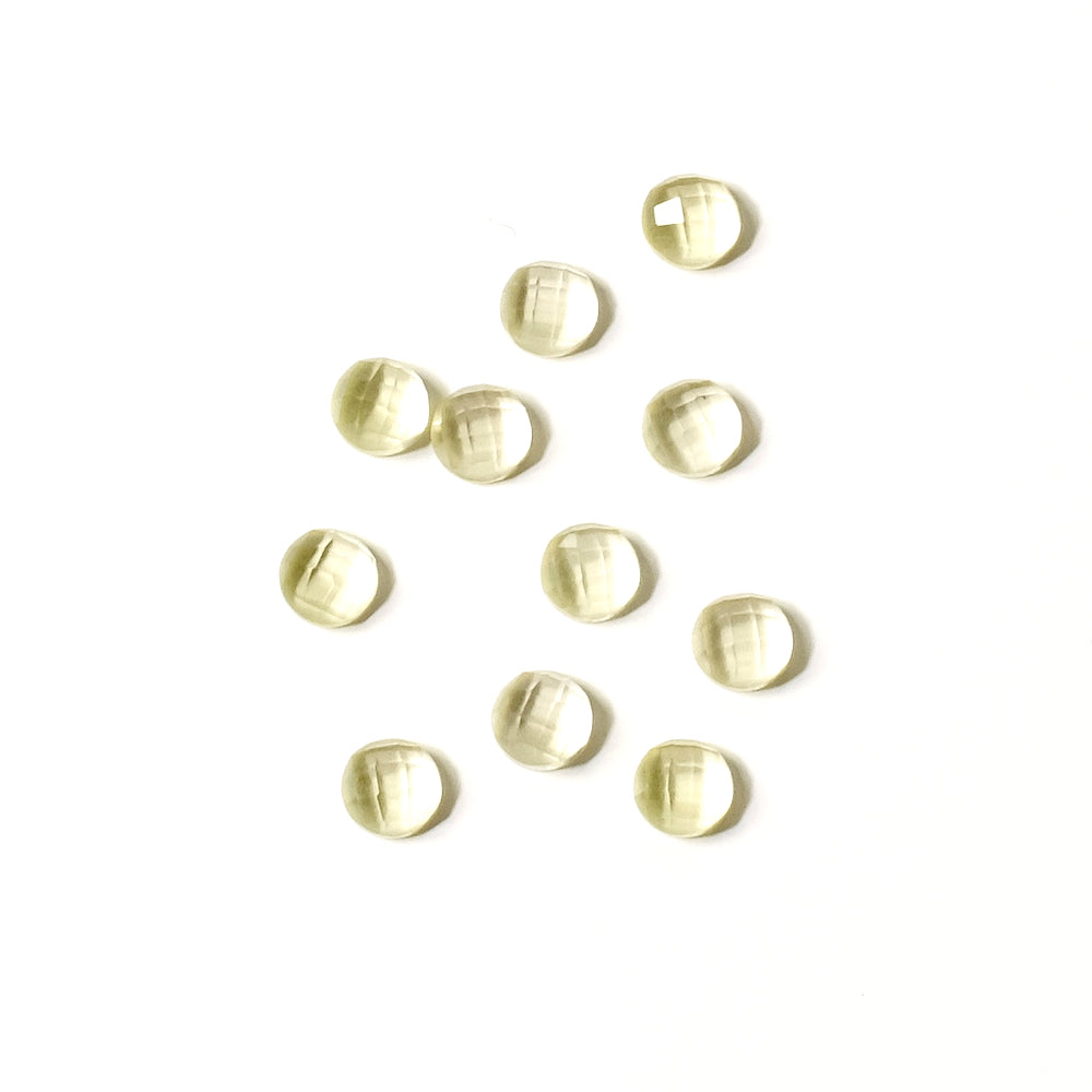 2 Natural stone Cabochons Round 4mm Faceted Lemon green gold