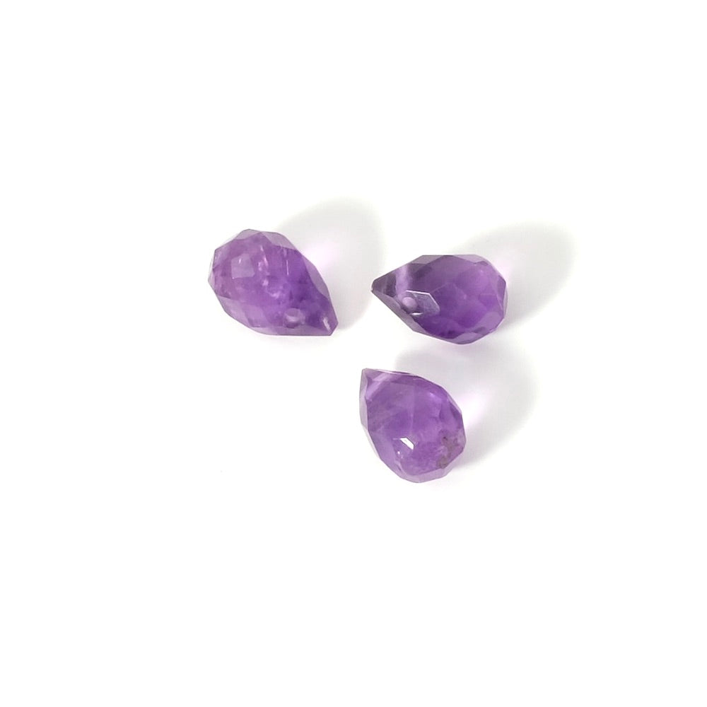 2 natural Amethyst faceted drop beads 5x7mm