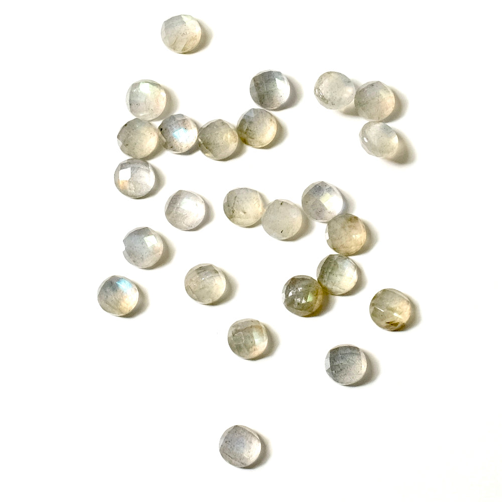 2 Natural stone Cabochons Round 4mm Faceted Labradorite