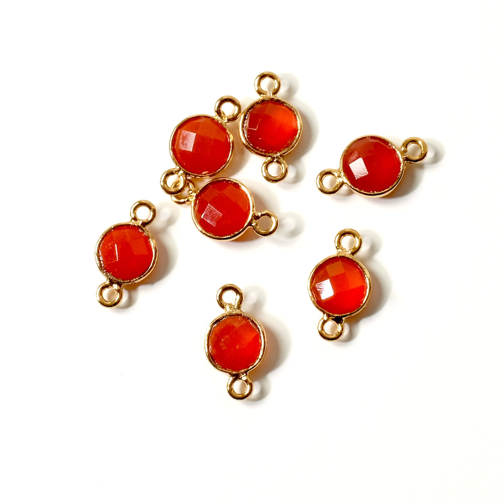 Connector crimped round 6mm Red Onyx in brass Gilded with 24K fine gold