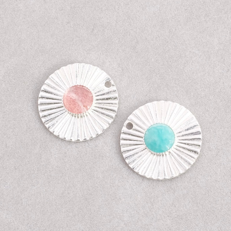 Wavy pendant for 6mm cabochon in silver-plated brass 925 Premium