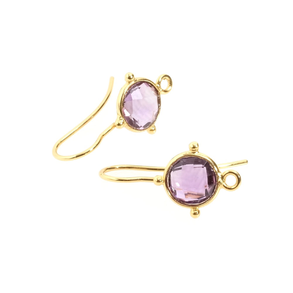 Premium 24K gold-plated brass Amethyst earrings, per pair