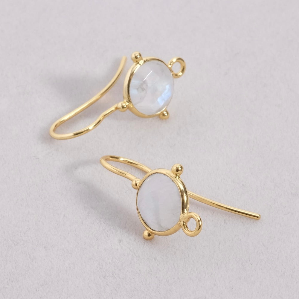 Premium 24K gold-plated brass Moonstone earrings, per pair