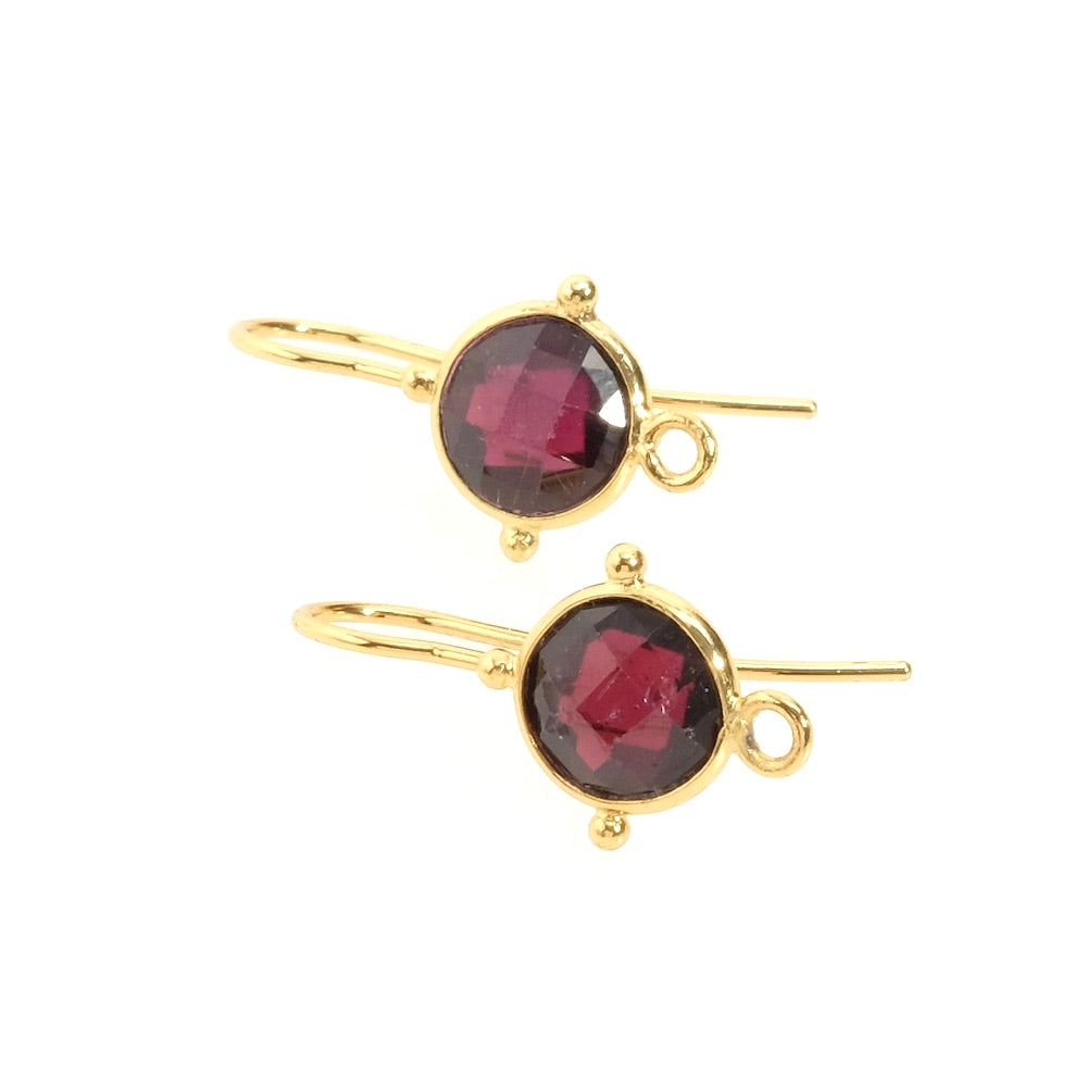 Premium 24K gold-plated brass garnet earrings, per pair
