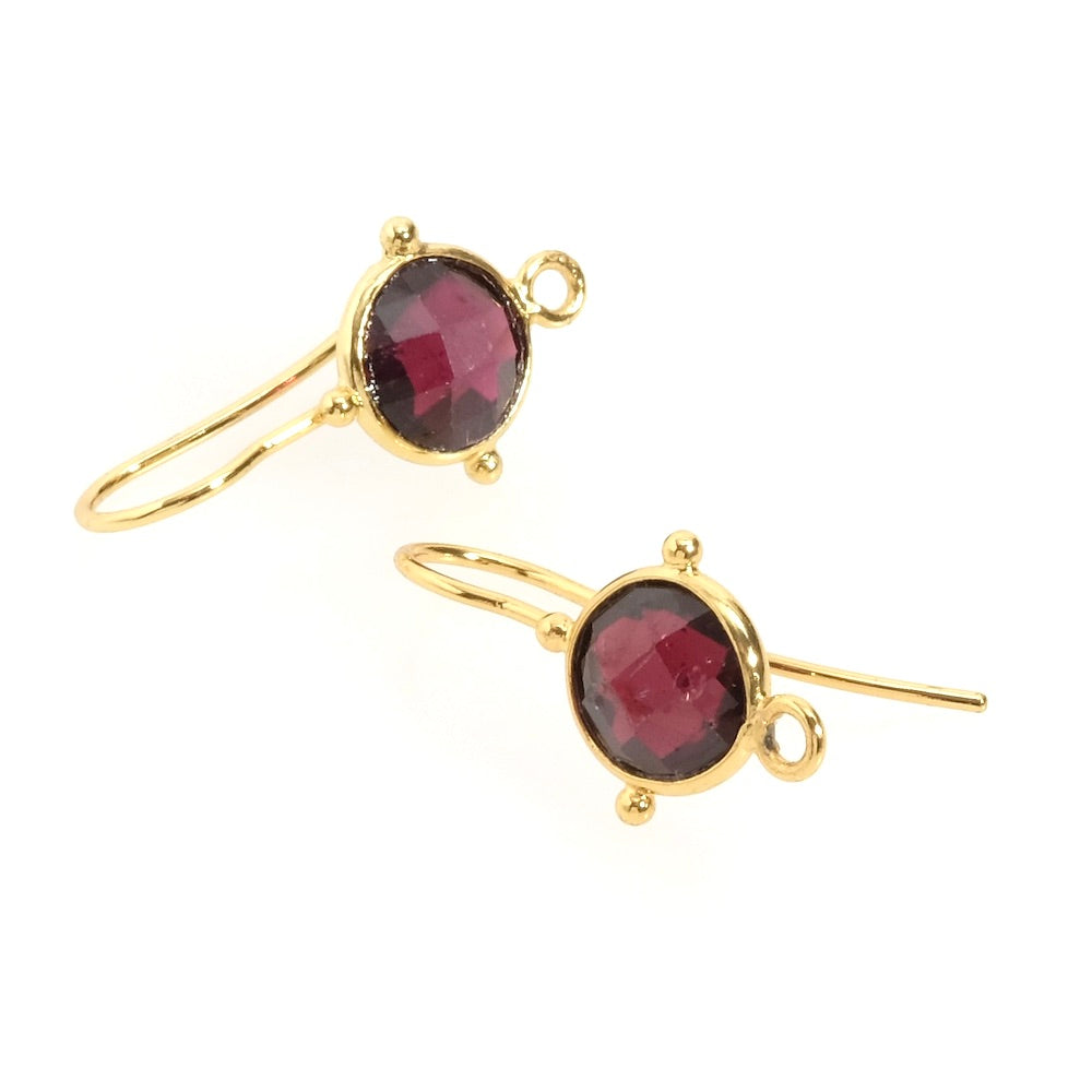 Premium 24K gold-plated brass garnet earrings, per pair
