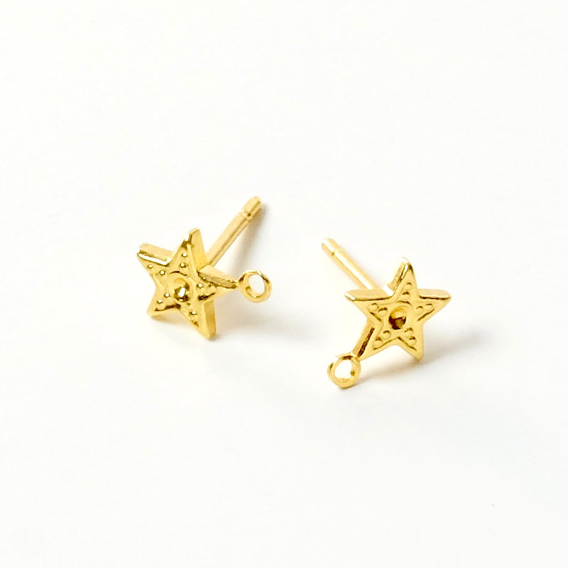 2 24K gold-plated brass star stud earrings