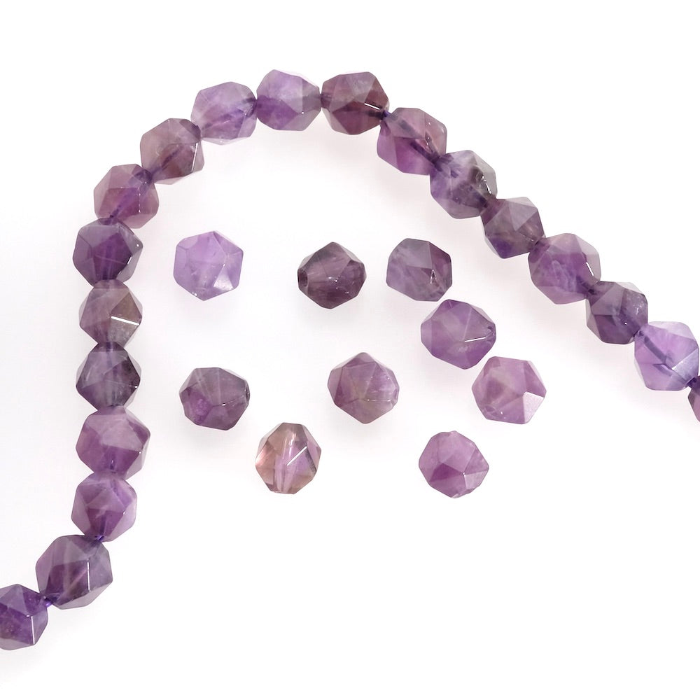 8 natural polygonal 6mm Amethyst beads